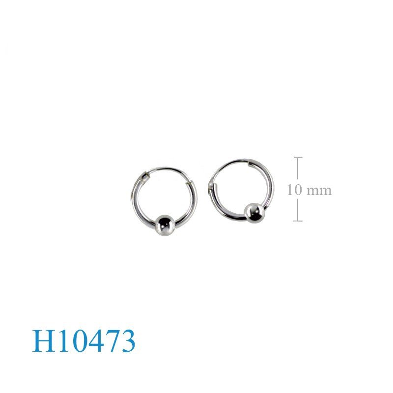 Earrings, hoop, 1.2x10 mm. with 3.5 mm. ball.