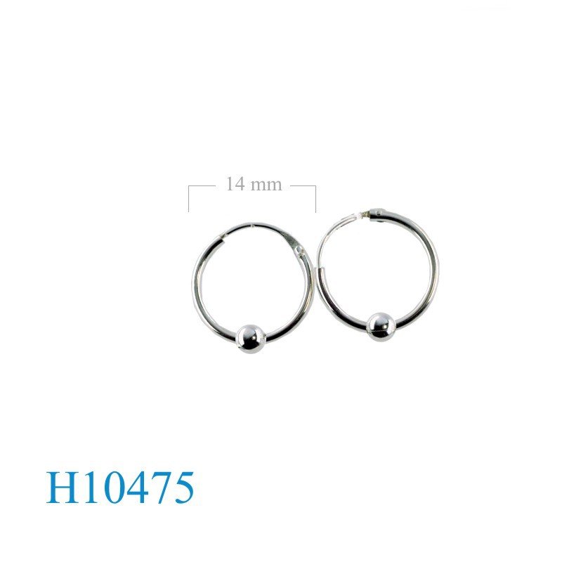 Earrings, hoop, 1.2x14 mm. with 3.5 mm. ball.