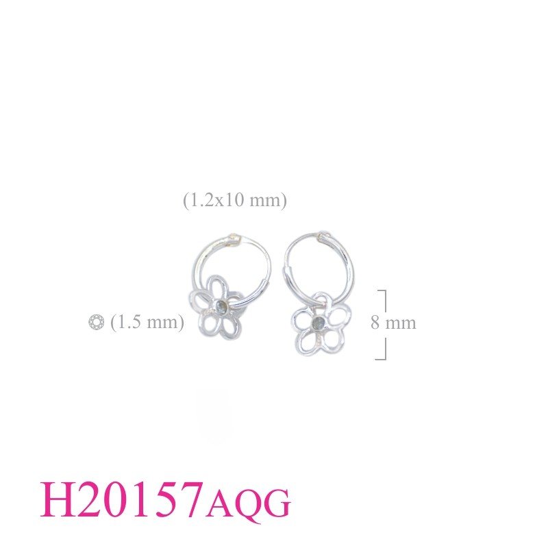 Earrings, 10mm hoop and hanging flower with small round Aqua Glass.
