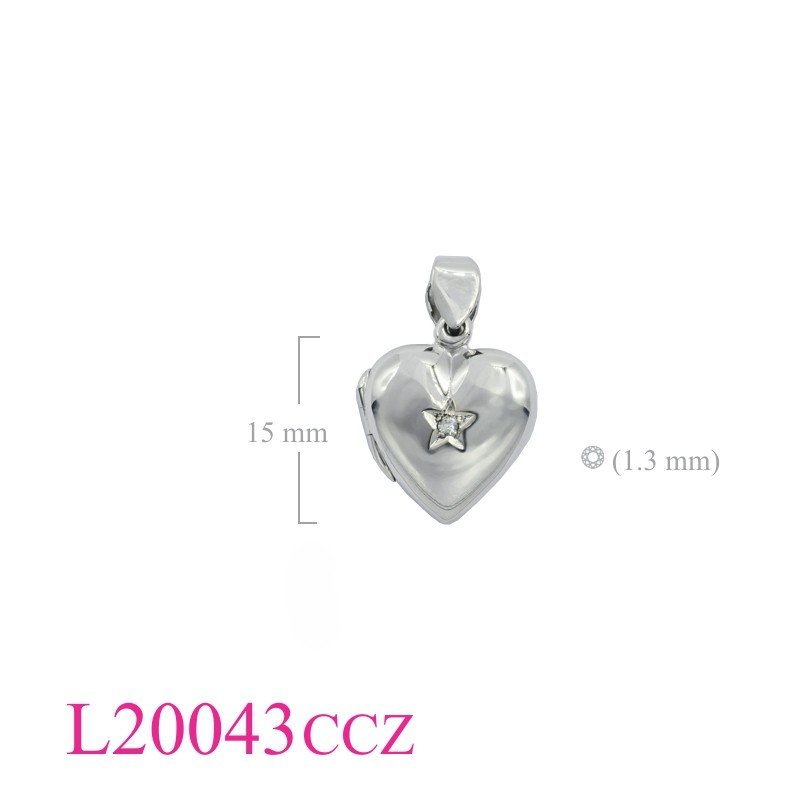 Heart Locket, CZ Locket, 15mm heart with a small CCZ.