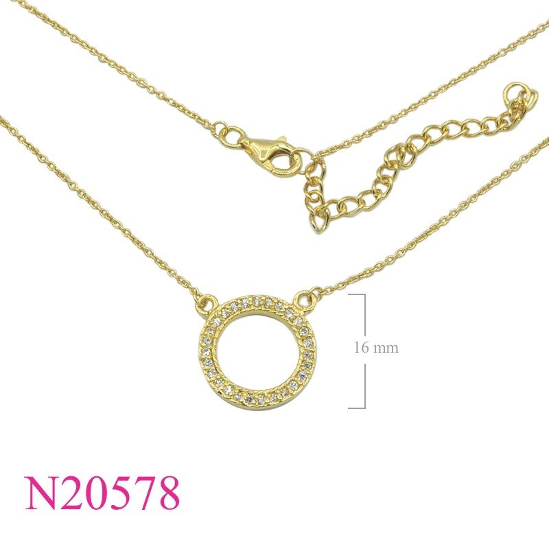 Gold Necklace, CZ Necklace, Flash Gold plated 16+2 inches chain and O with small CCZs.