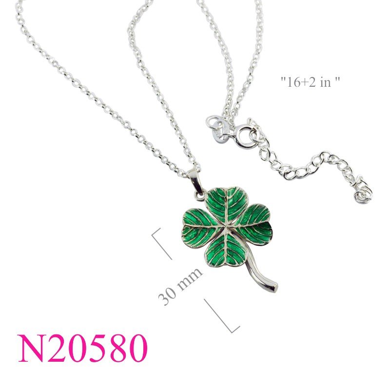 Necklace, 16 inches chain and lucky clover charm enamel.