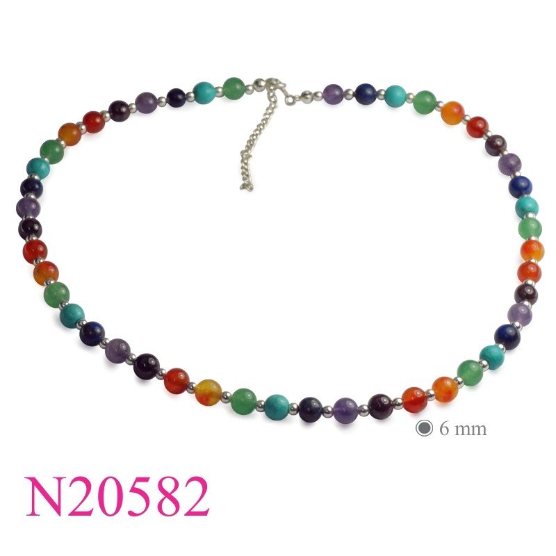 Necklace, mix colours 6mm beads.