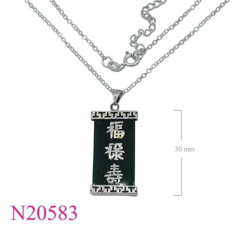 Necklace, 16 inches chain and 3 Chinese letter on Green Agate charm.