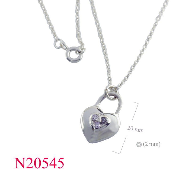 18 inches chain and heart padlock Necklace with 3 small CCZs