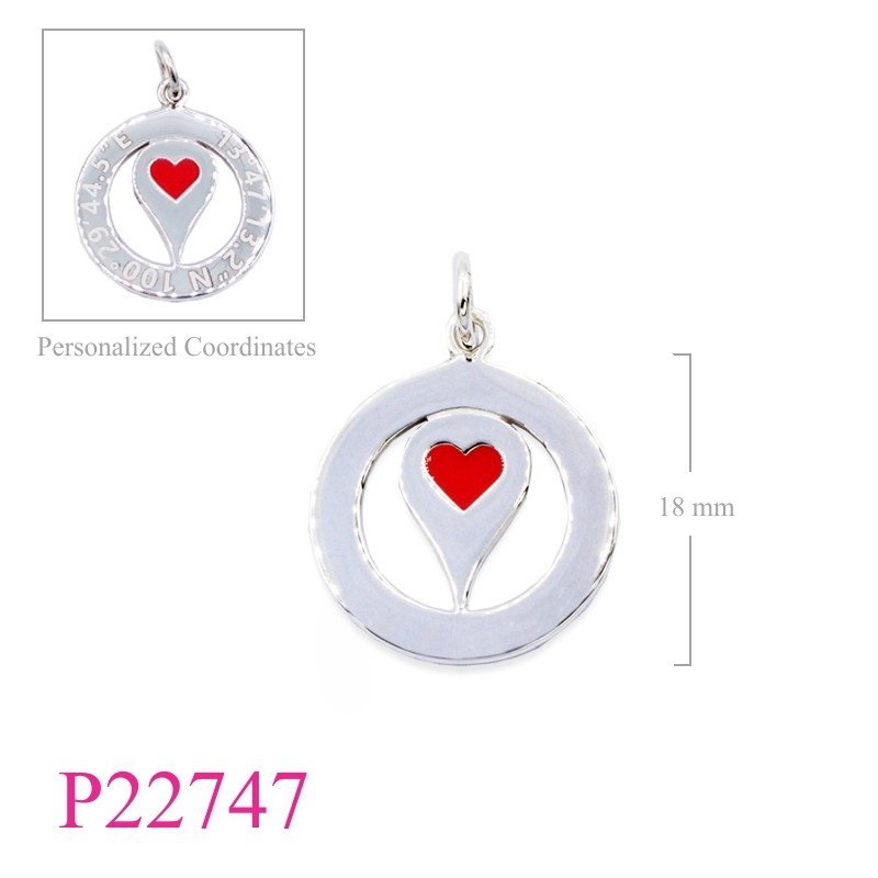 Cat Pendant, Heart Pendant, 18mm round GPS Your Heart loion enamel.