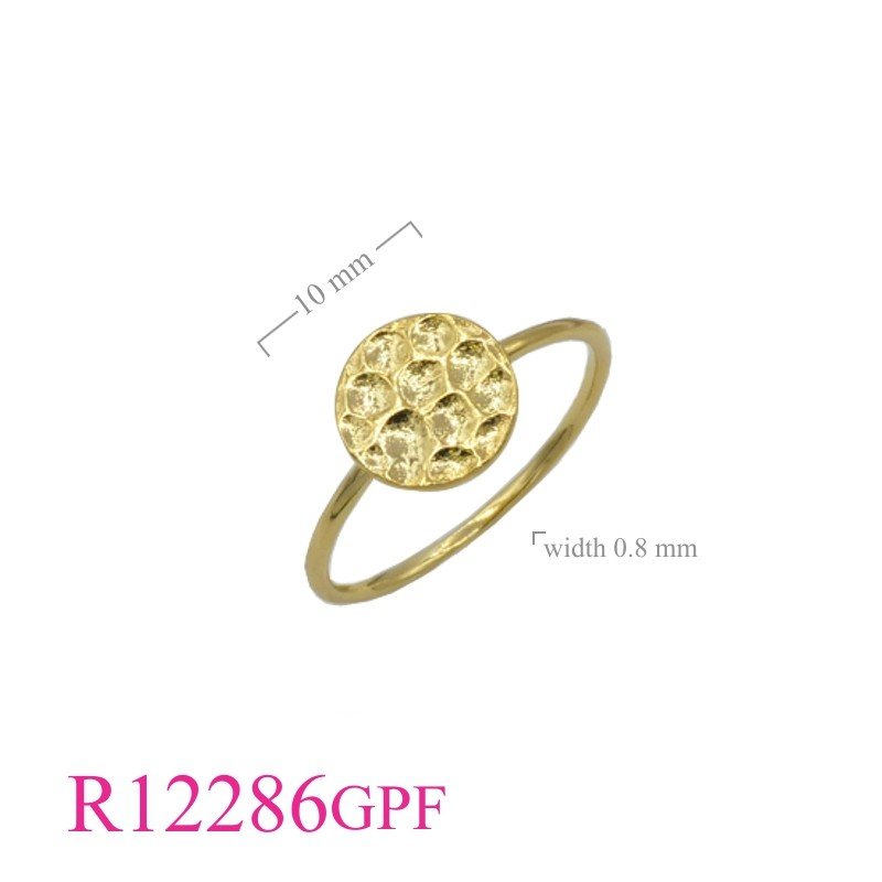 Ring, hammered round with Flash Gold plated.