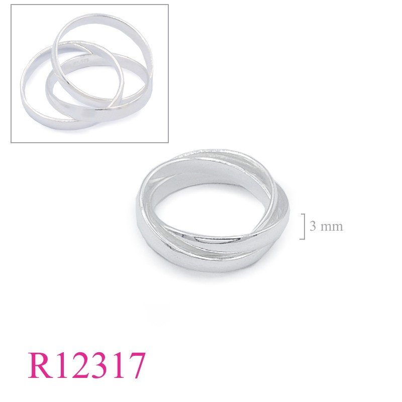 Band Ring, Tri 3mm bands.