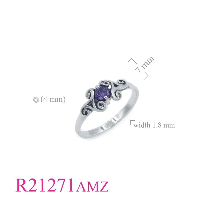 Ring, Trinities with 4mm round Amethyst CZ.