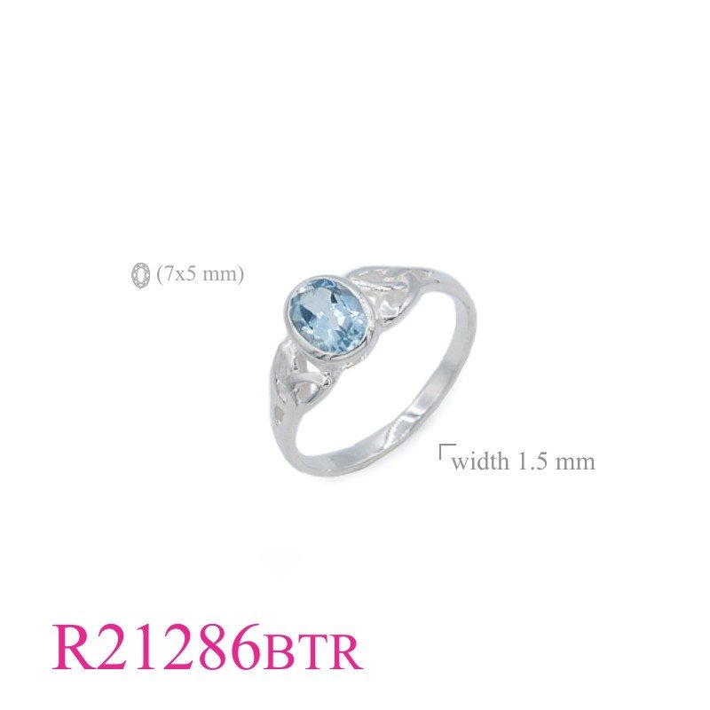 Ring, Celtic with oval Real Blue Topaz.