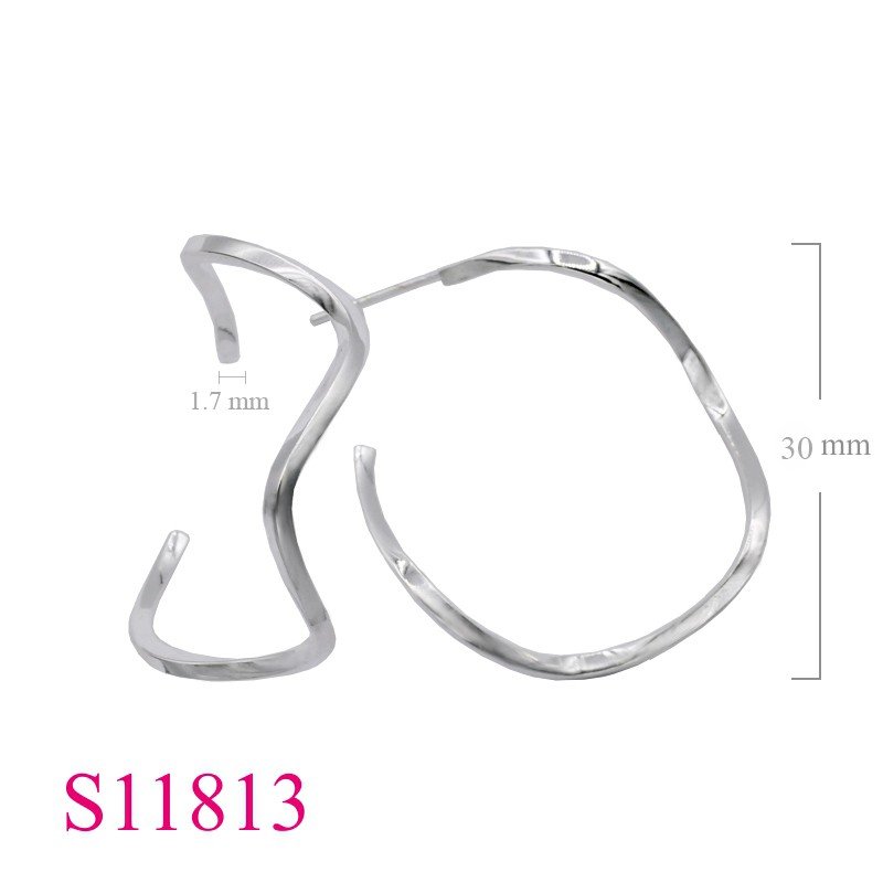 Earrings, 30mm wavy square wire hoop.