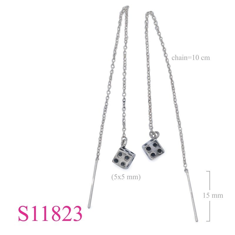 Earrings, dice and thru chain.