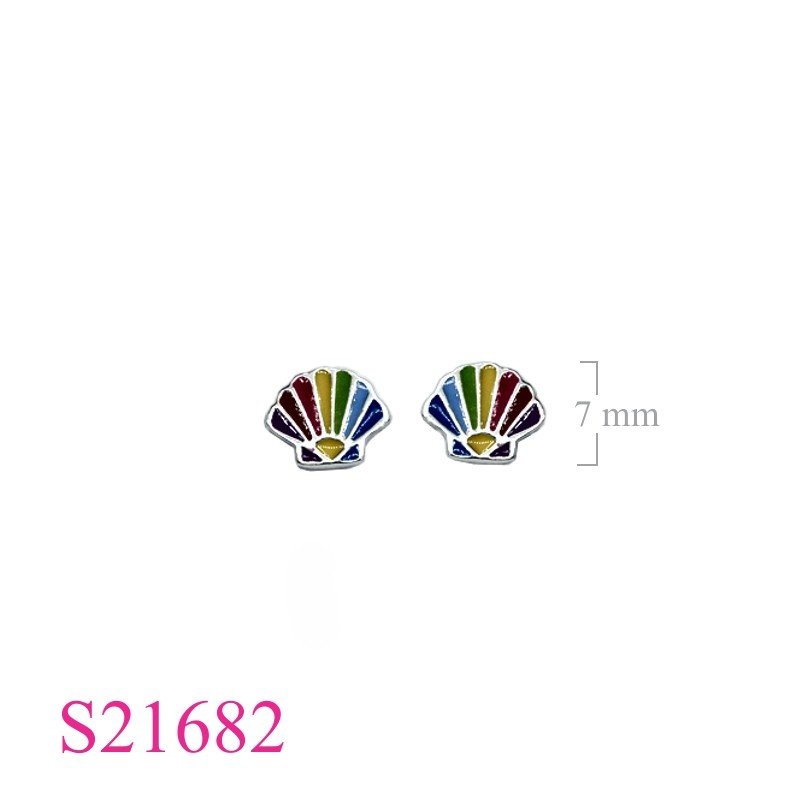 Earrings, enamel 7mm flat clam.