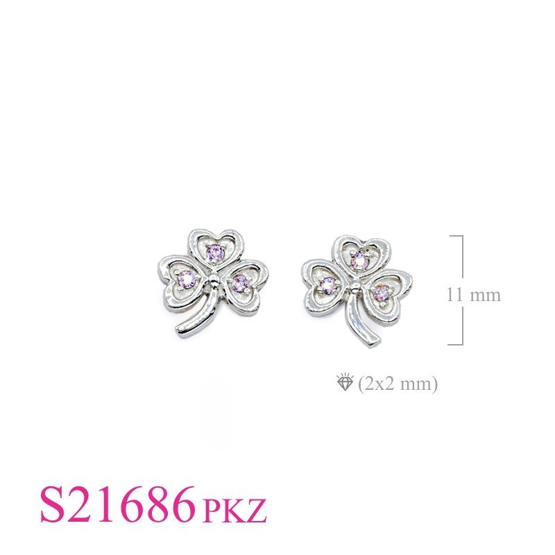 Shamrock Earrings, CZ Earrings, Shamrock with Pink CZs.