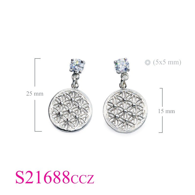 Flower Of Life Earrings, CZ Earrings, 15mm round Flower of Life with round CCZ.