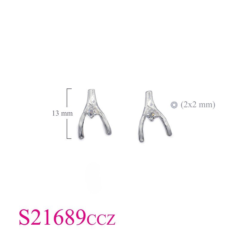 Earrings, wishbone with CCZ.