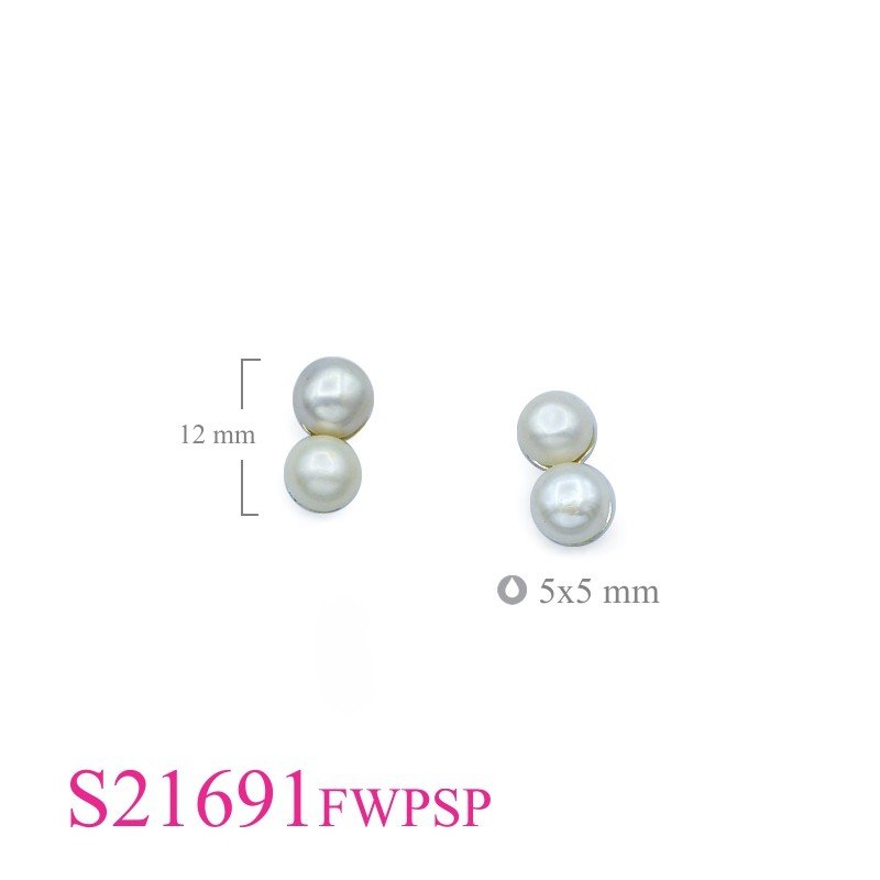 Earrings, 5mm round 2 Fresh Water Perls with Silver plated.