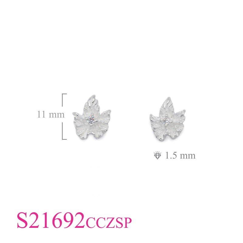 Maple Earrings, CZ Earrings, Travel Jewelry Earrings, maple leaf with a CCZ and Silver plated.