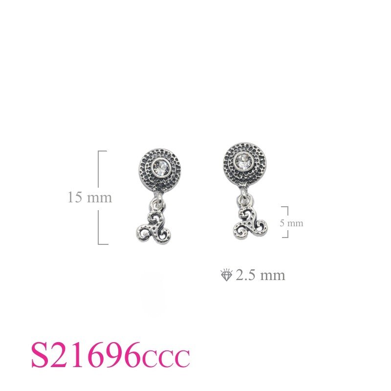 Triskelion Earrings, round Clear Crystal and hanging Triskelion.