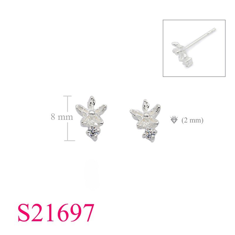Flower Earrings, CZ Earrings,  with small CCZ and Silver plated.