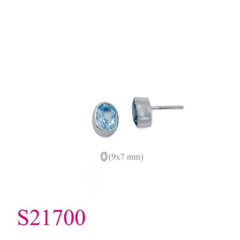 Earrings, 9x7mm oval Real Blue Topaz.