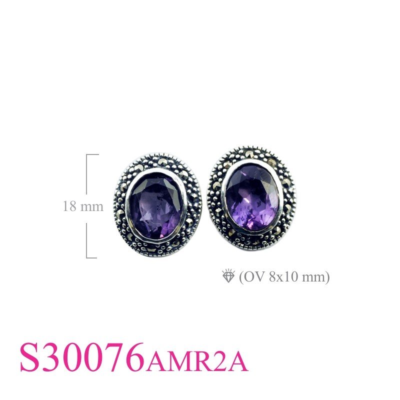 <p>Earrings, marcasite 10x8mm oval Real Amethyst stone.</p>