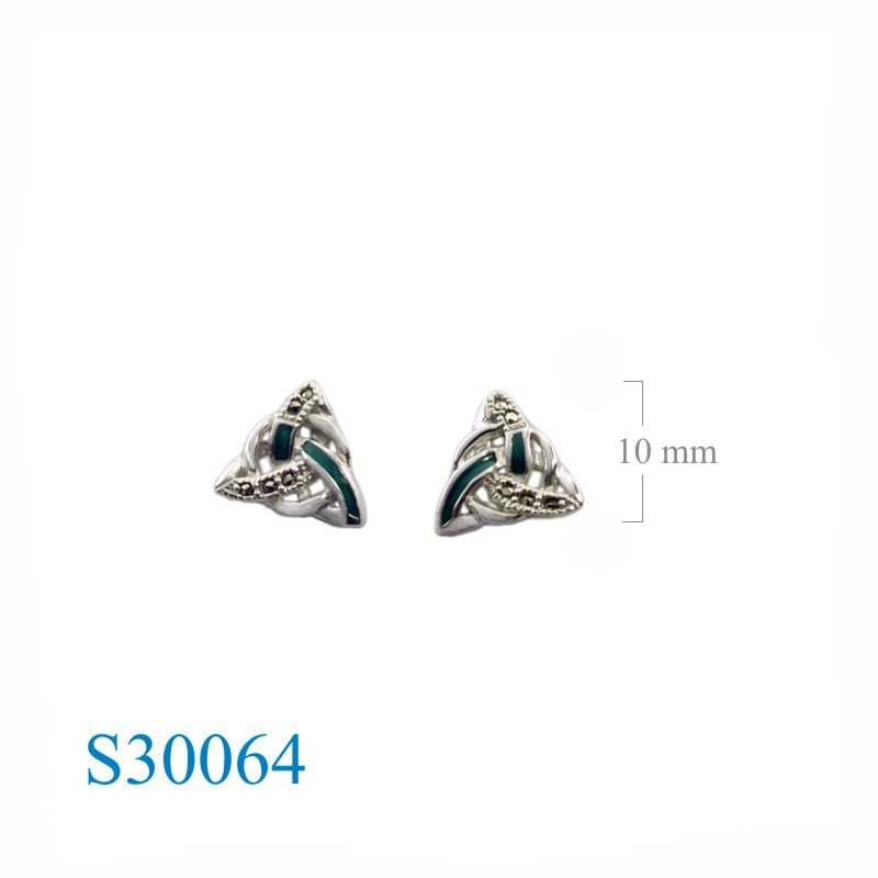 Celtic Earrings, Marcasite Earrings,  enamel Celtic triangle.