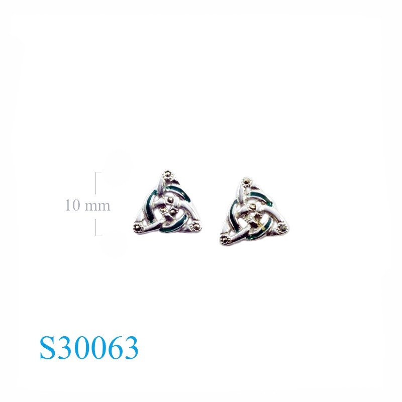 Celtic Earrings, Marcasite Earrings,  enamel Celtic triangle and circle.
