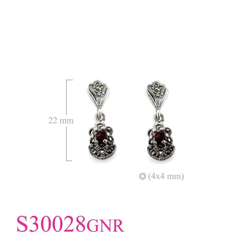 Flower Earrings, Marcasite Earrings,   and 4mm round Real Amethyst stone.