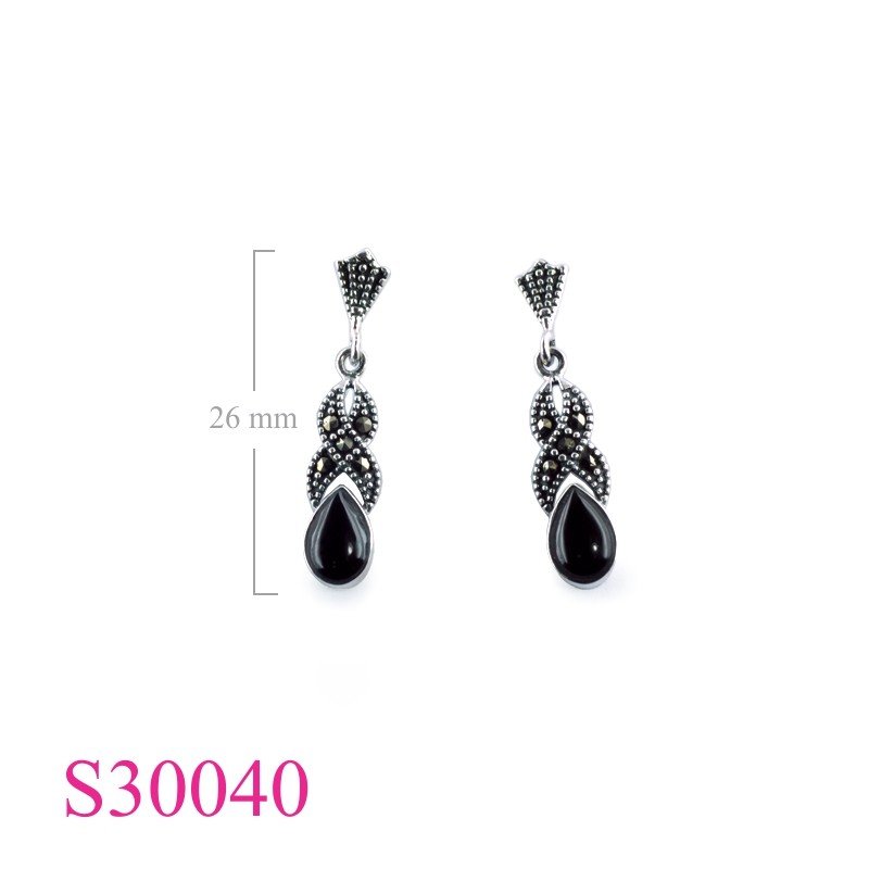<p>Earrings, marcasite drop stone.</p>