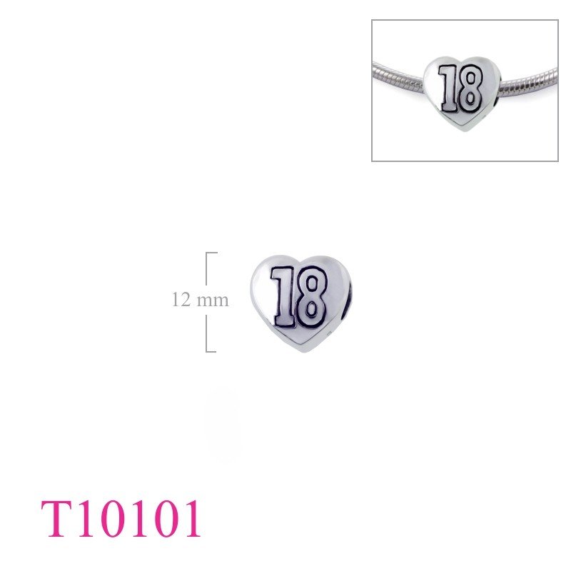 Bead, "18" heart.