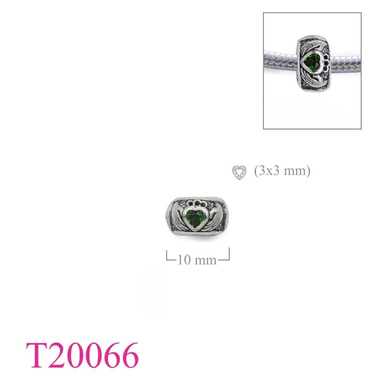 Claddagh Bead, Heart Bead, Claddagh with  Emerald Glass.