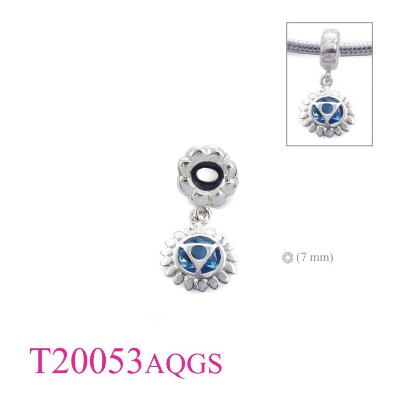 Heart Bead, CZ Bead, Chakra Bead, stopper heart ring and hanging Throat Chakra with Aqua Glass CZ stone.