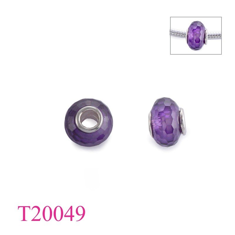 Bead, facet Amethyst CZ bead with full hole silver caps (February).