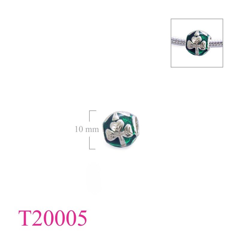Bead, Shamrock enamel.
