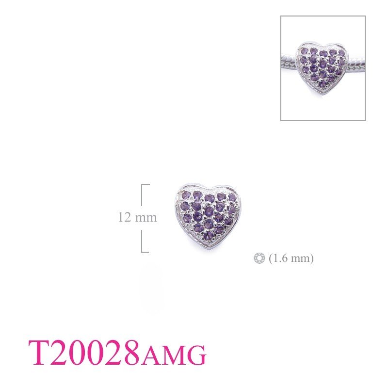 Bead, heart with small Amethyst Glass stones.