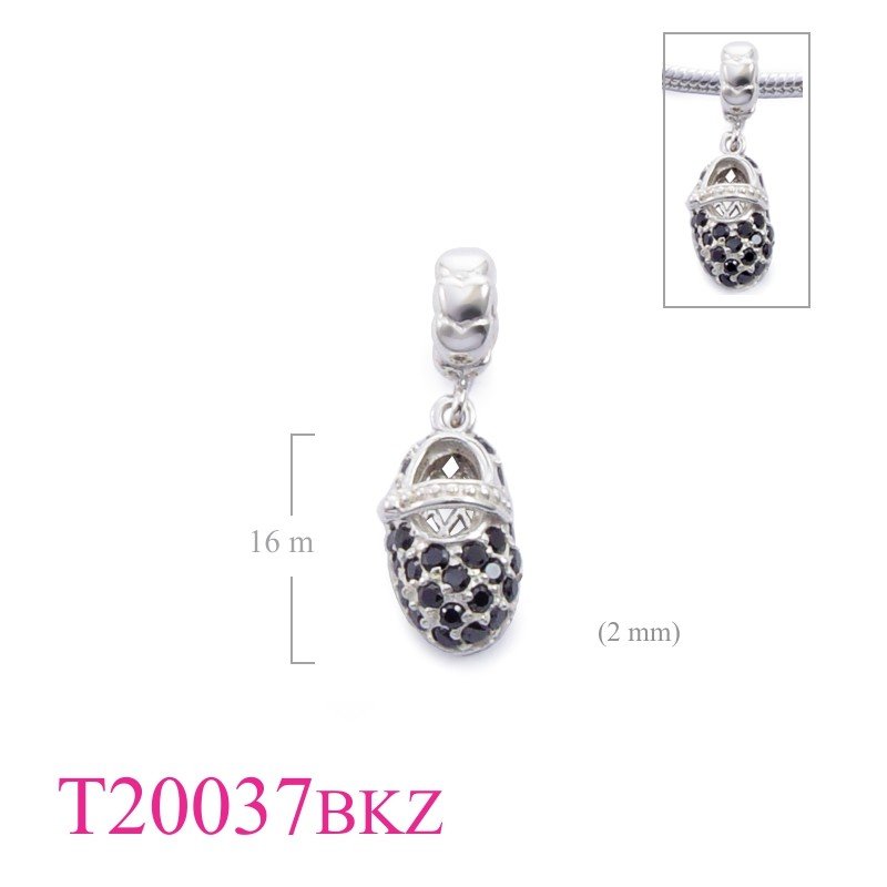 Heart Bead, CZ Bead,ring and hanging baby shoe with small Black CZs.