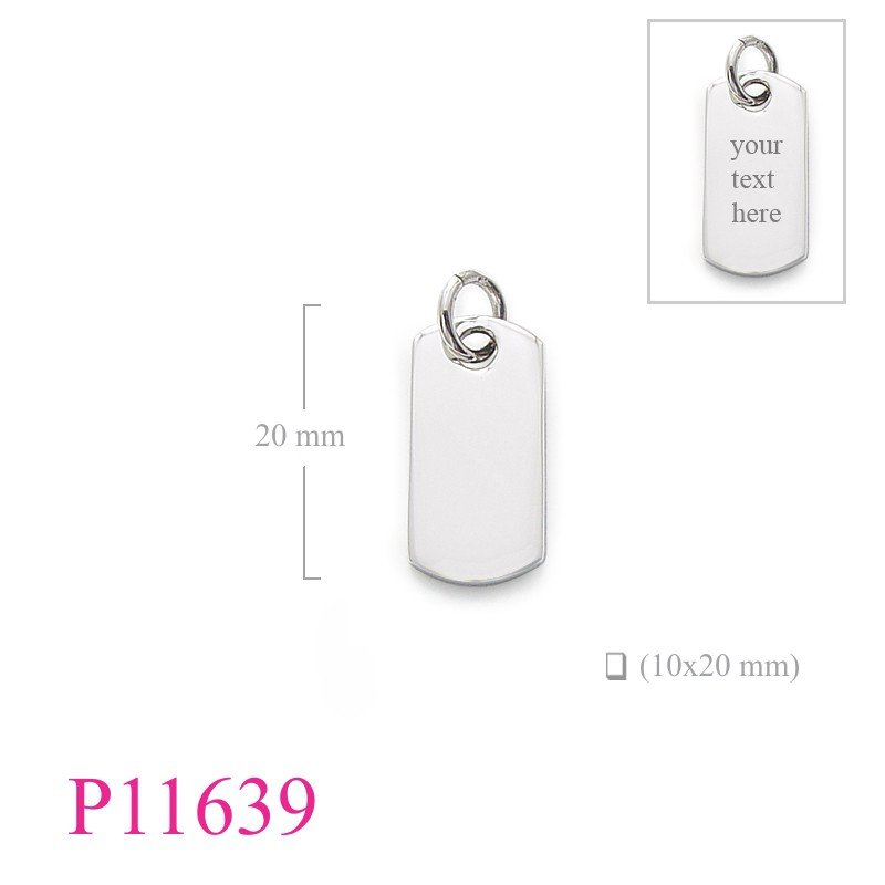 Pendant, 10x20mm dog tag.