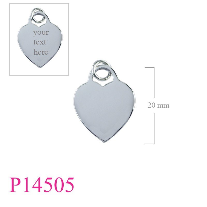 Pendant, 20mm flat heart.
