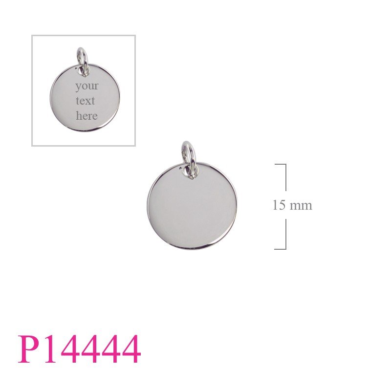 Pendant, 15mm round tag.