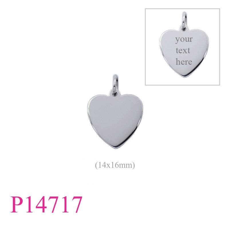 Pendant, 14x16mm flat heart.