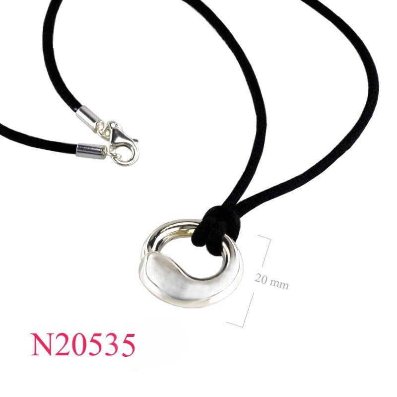 Necklace, puff snake head loop and sythetic silk rope.