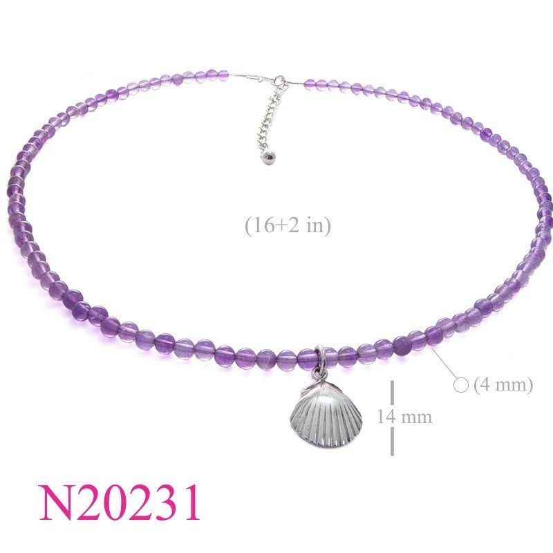 Necklace, 4mm beads with shell.