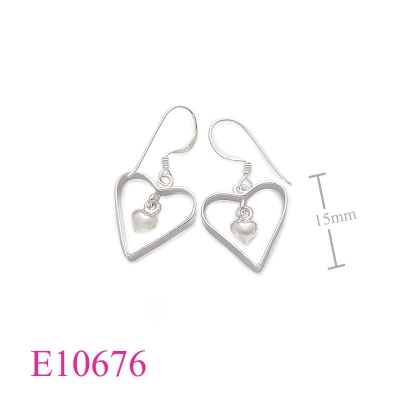 Earrings, heart with hanging heart.