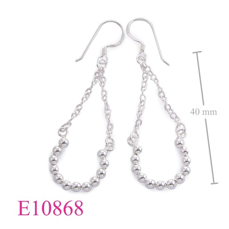 Earrings, silver beads line.