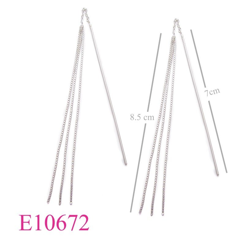 Earrings, 3 hanging chains and stick.