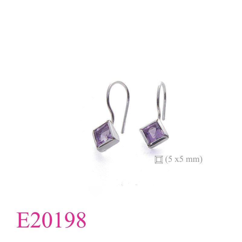 Earrings, 5mm square stone long wire .