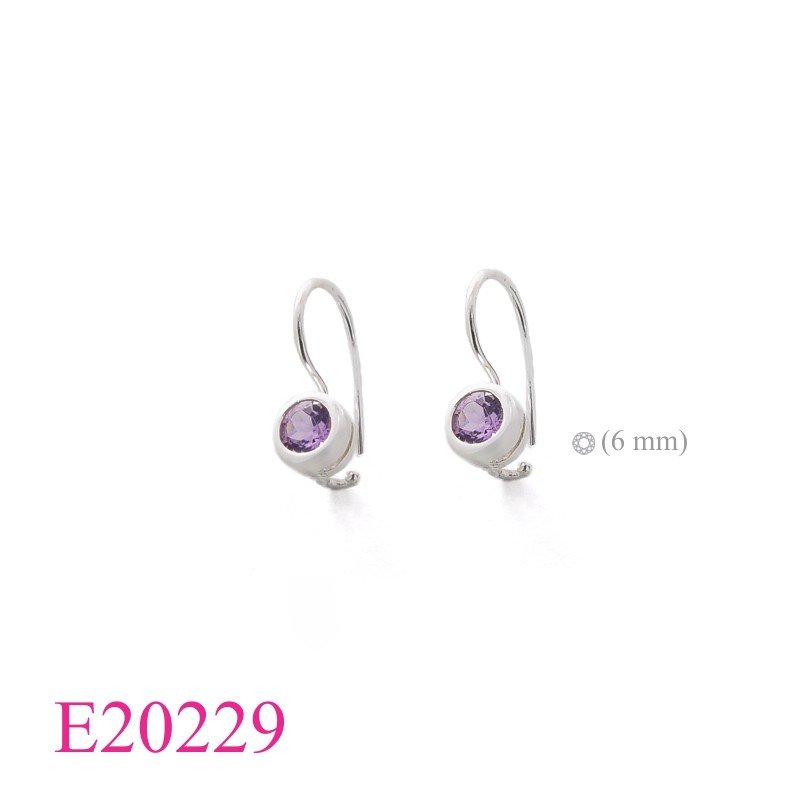 Earrings, 6mm round stone long wire