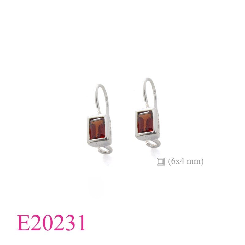 Earrings, 6x4mm rectangular stone long wire.