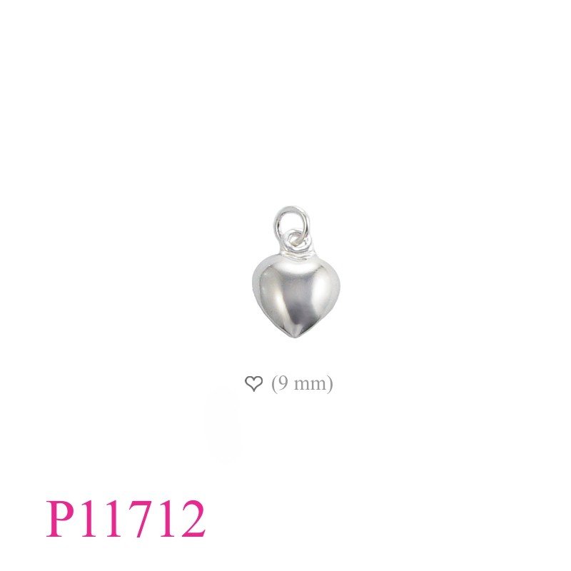 Heart Pendant, 9mm puff heart.